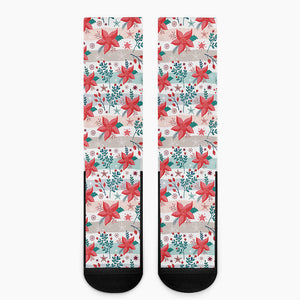 Cute Christmas Poinsettia Pattern Print Crew Socks