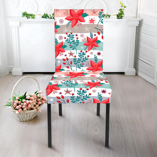Cute Christmas Poinsettia Pattern Print Dining Chair Slipcover