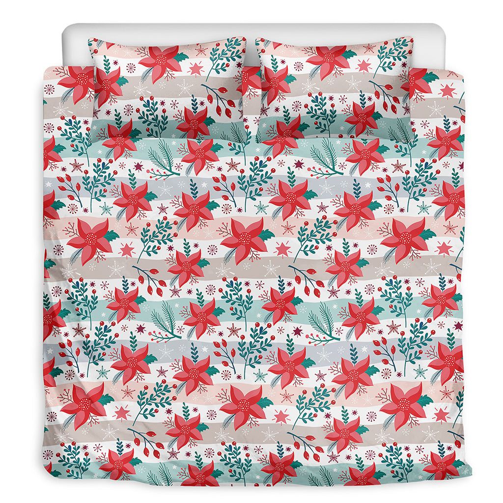 Cute Christmas Poinsettia Pattern Print Duvet Cover Bedding Set