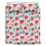 Cute Christmas Poinsettia Pattern Print Duvet Cover Bedding Set