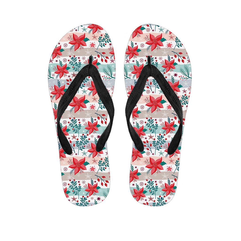 Cute Christmas Poinsettia Pattern Print Flip Flops