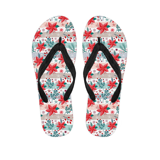 Cute Christmas Poinsettia Pattern Print Flip Flops