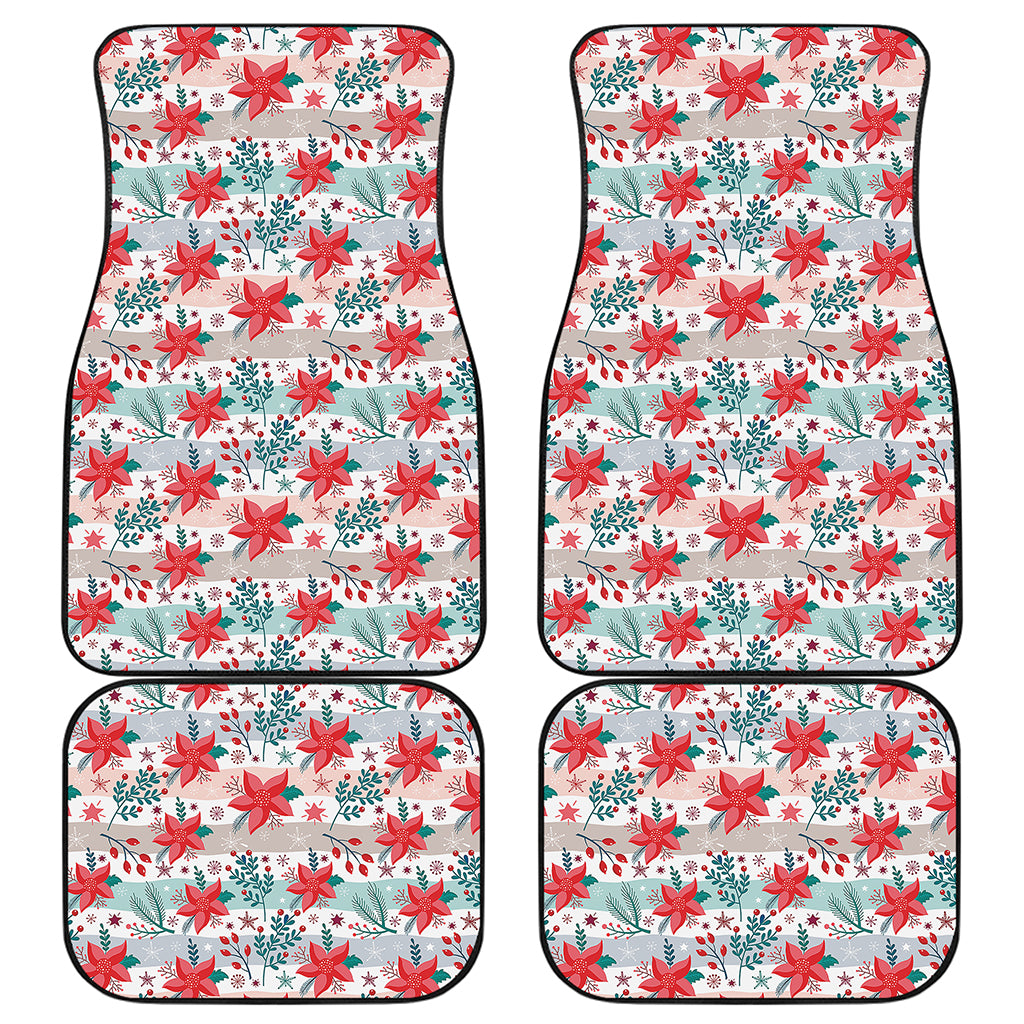 Cute Christmas Poinsettia Pattern Print Front and Back Car Floor Mats