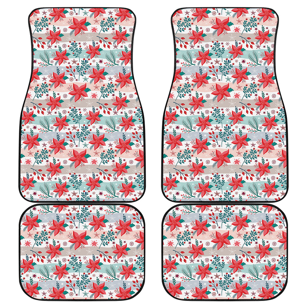 Cute Christmas Poinsettia Pattern Print Front and Back Car Floor Mats