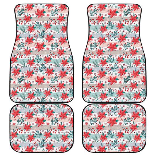 Cute Christmas Poinsettia Pattern Print Front and Back Car Floor Mats