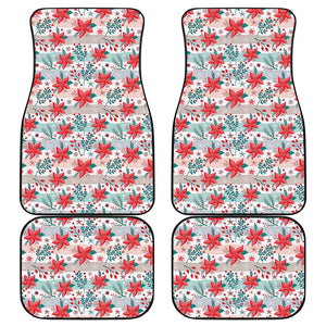 Cute Christmas Poinsettia Pattern Print Front and Back Car Floor Mats