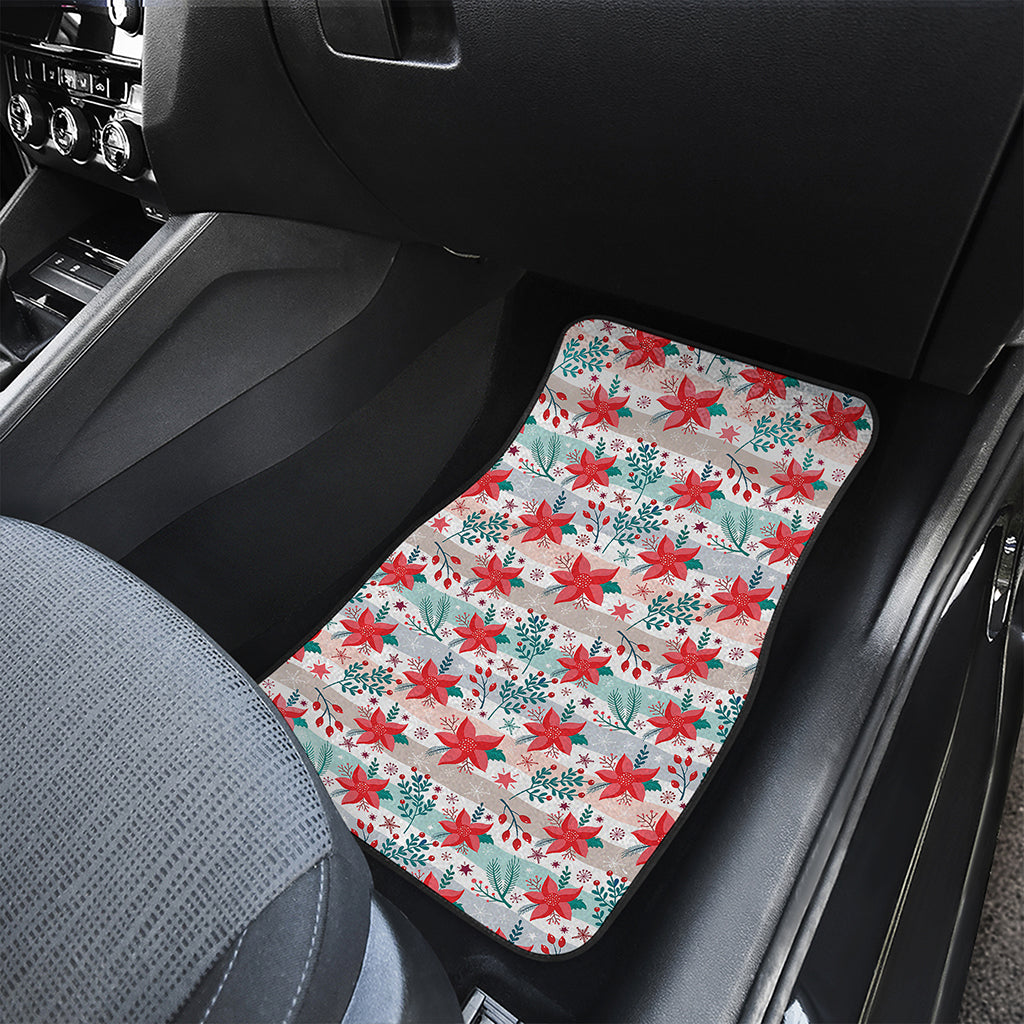 Cute Christmas Poinsettia Pattern Print Front and Back Car Floor Mats