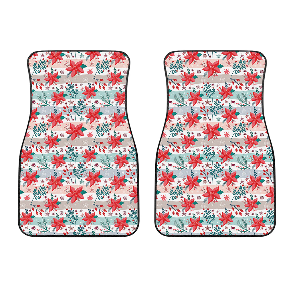 Cute Christmas Poinsettia Pattern Print Front Car Floor Mats