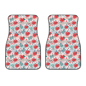 Cute Christmas Poinsettia Pattern Print Front Car Floor Mats