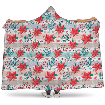 Cute Christmas Poinsettia Pattern Print Hooded Blanket