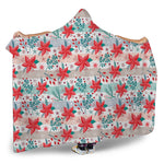 Cute Christmas Poinsettia Pattern Print Hooded Blanket