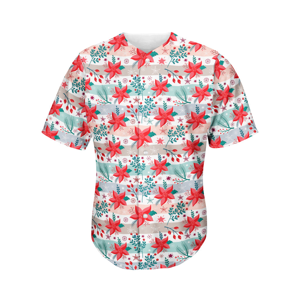 Cute Christmas Poinsettia Pattern Print Men's Baseball Jersey