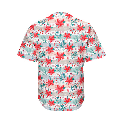 Cute Christmas Poinsettia Pattern Print Men's Baseball Jersey