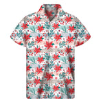 Cute Christmas Poinsettia Pattern Print Men's Short Sleeve Shirt