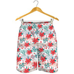 Cute Christmas Poinsettia Pattern Print Men's Shorts