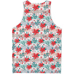 Cute Christmas Poinsettia Pattern Print Men's Tank Top