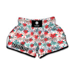 Cute Christmas Poinsettia Pattern Print Muay Thai Boxing Shorts