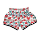 Cute Christmas Poinsettia Pattern Print Muay Thai Boxing Shorts
