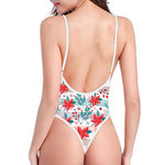 Cute Christmas Poinsettia Pattern Print One Piece High Cut Swimsuit