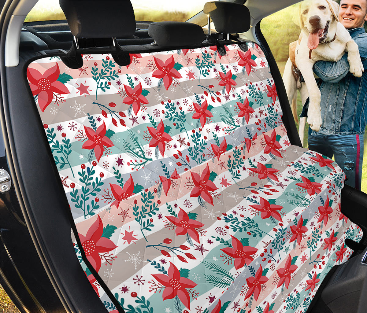 Cute Christmas Poinsettia Pattern Print Pet Car Back Seat Cover