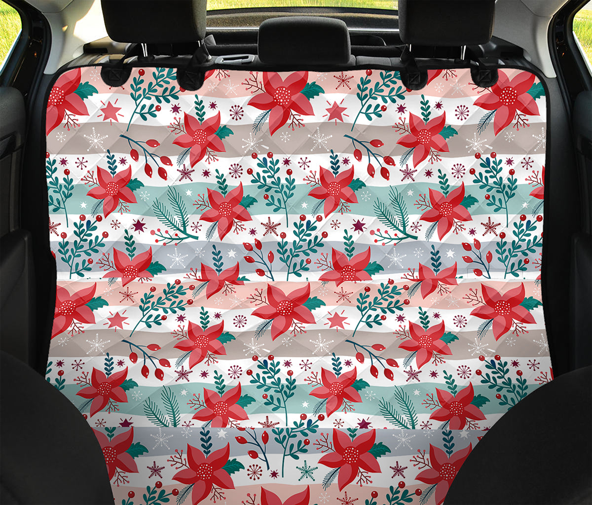 Cute Christmas Poinsettia Pattern Print Pet Car Back Seat Cover