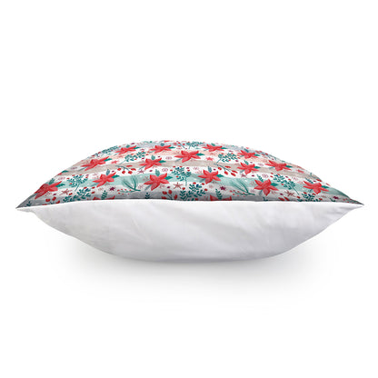 Cute Christmas Poinsettia Pattern Print Pillow Cover