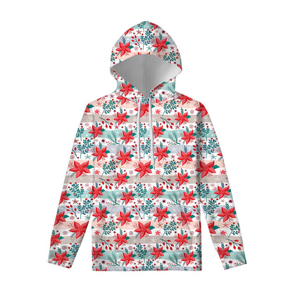 Cute Christmas Poinsettia Pattern Print Pullover Hoodie