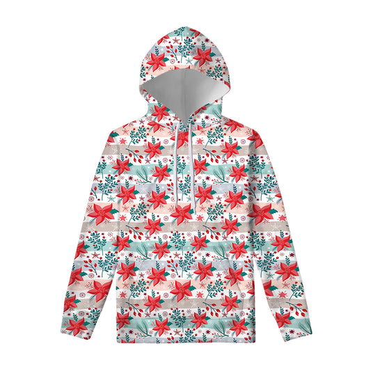 Cute Christmas Poinsettia Pattern Print Pullover Hoodie