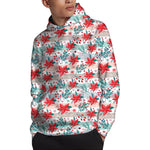 Cute Christmas Poinsettia Pattern Print Pullover Hoodie