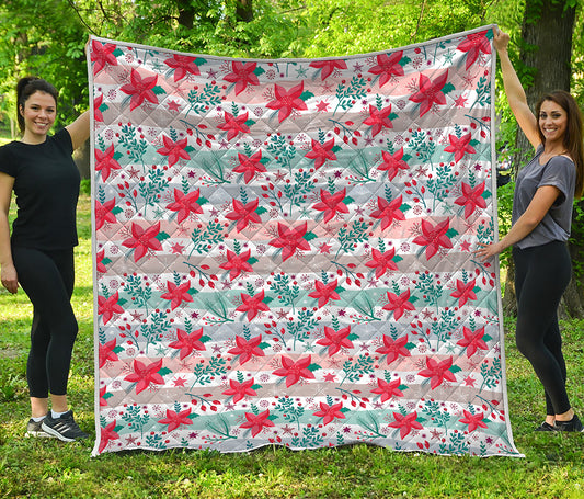 Cute Christmas Poinsettia Pattern Print Quilt