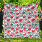 Cute Christmas Poinsettia Pattern Print Quilt