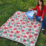 Cute Christmas Poinsettia Pattern Print Quilt