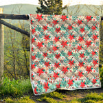 Cute Christmas Poinsettia Pattern Print Quilt