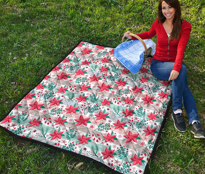 Cute Christmas Poinsettia Pattern Print Quilt