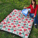 Cute Christmas Poinsettia Pattern Print Quilt
