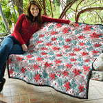 Cute Christmas Poinsettia Pattern Print Quilt