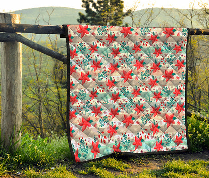 Cute Christmas Poinsettia Pattern Print Quilt