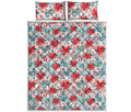Cute Christmas Poinsettia Pattern Print Quilt Bed Set