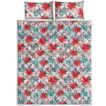 Cute Christmas Poinsettia Pattern Print Quilt Bed Set