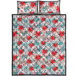 Cute Christmas Poinsettia Pattern Print Quilt Bed Set