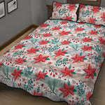 Cute Christmas Poinsettia Pattern Print Quilt Bed Set