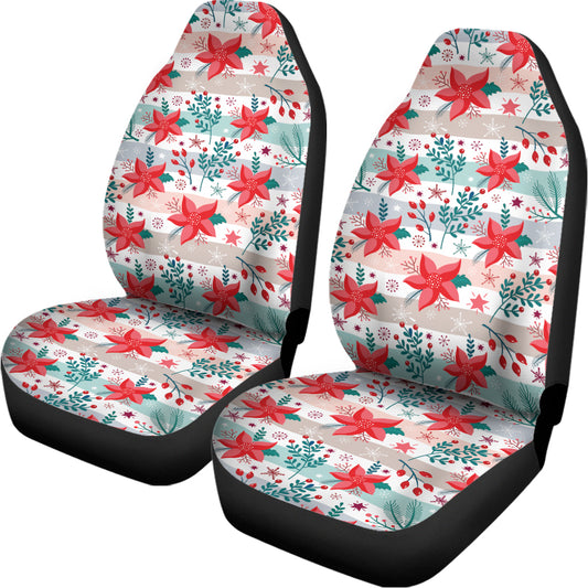 Cute Christmas Poinsettia Pattern Print Universal Fit Car Seat Covers