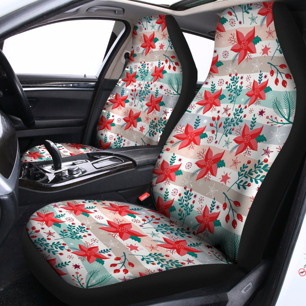 Cute Christmas Poinsettia Pattern Print Universal Fit Car Seat Covers