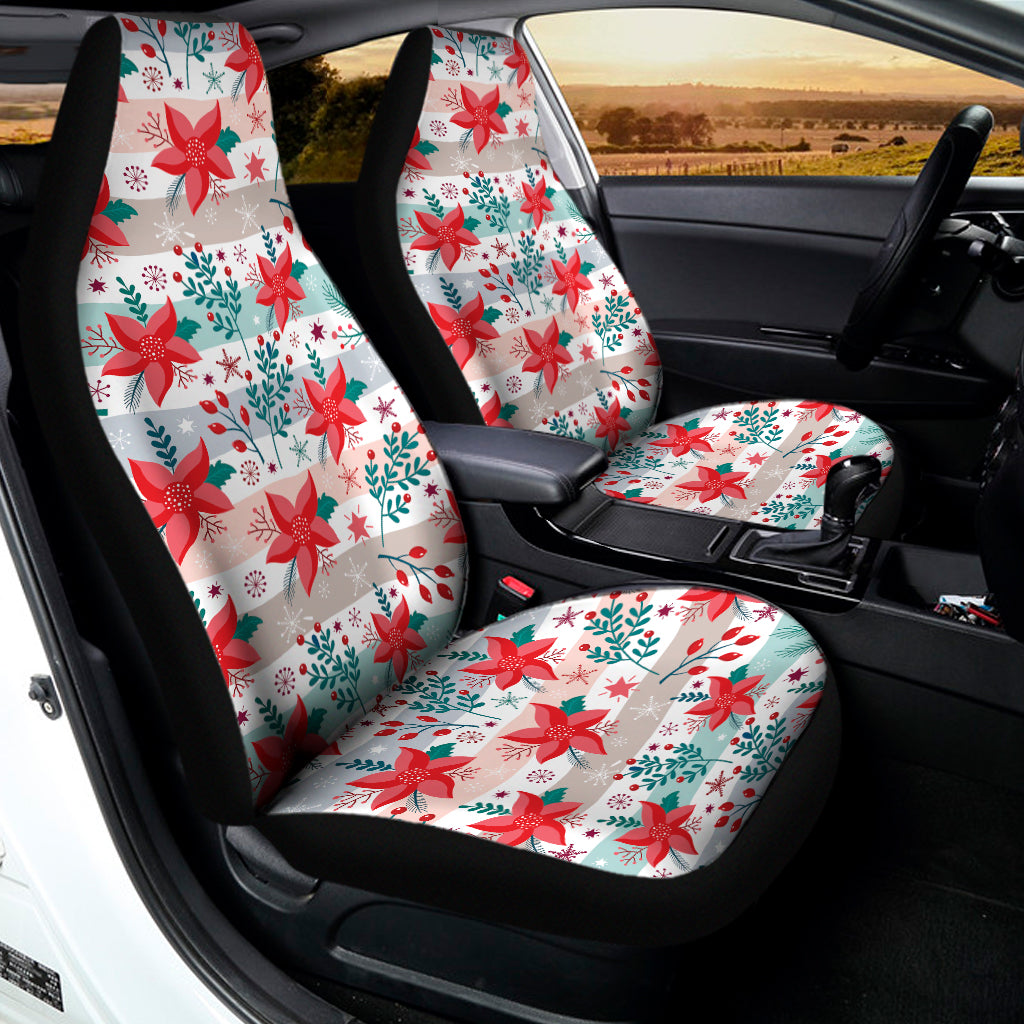 Cute Christmas Poinsettia Pattern Print Universal Fit Car Seat Covers