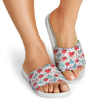 Cute Christmas Poinsettia Pattern Print White Slide Sandals