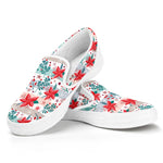 Cute Christmas Poinsettia Pattern Print White Slip On Shoes