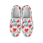 Cute Christmas Poinsettia Pattern Print White Slip On Shoes