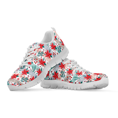 Cute Christmas Poinsettia Pattern Print White Sneakers