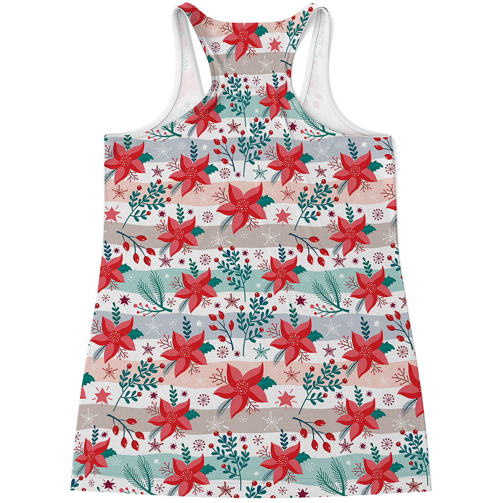 Cute Christmas Poinsettia Pattern Print Women's Racerback Tank Top