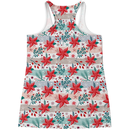 Cute Christmas Poinsettia Pattern Print Women's Racerback Tank Top